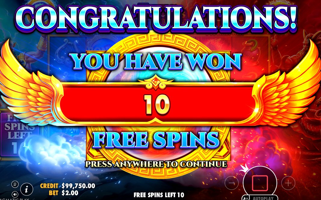 Free Spins screen with GOD MULTIPLIER values per side